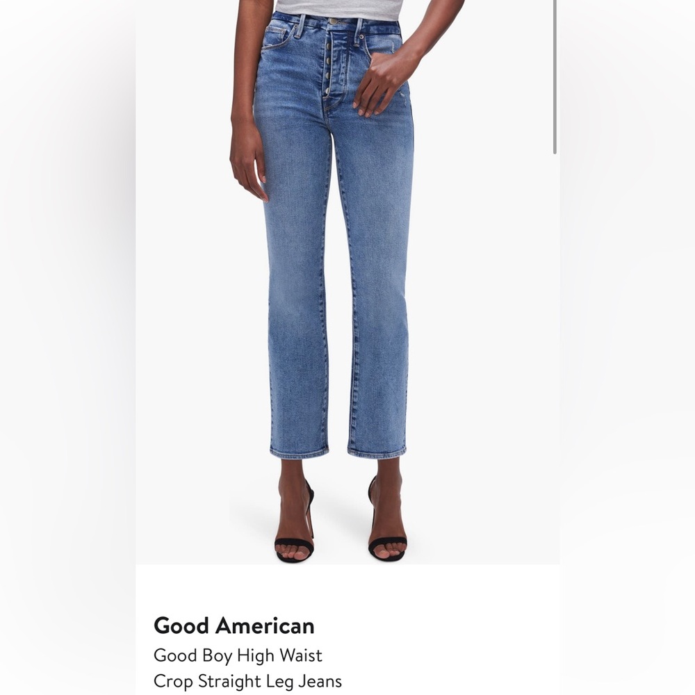 Good American Good Boy Blue High Waist Crop Straight Leg Jeans